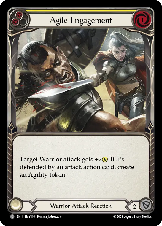 Agile Engagement (Yellow) — Heavy Hitters Flesh and Blood card by Tomasz Jedruszek