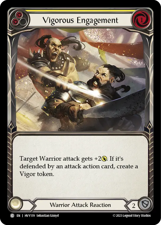 Vigorous Engagement (Yellow) — Heavy Hitters Flesh and Blood card by Sebastian Szmyd