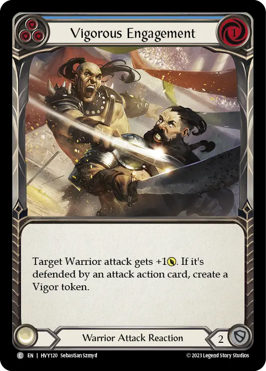 Vigorous Engagement (Blue) — Heavy Hitters Flesh and Blood card by Sebastian Szmyd