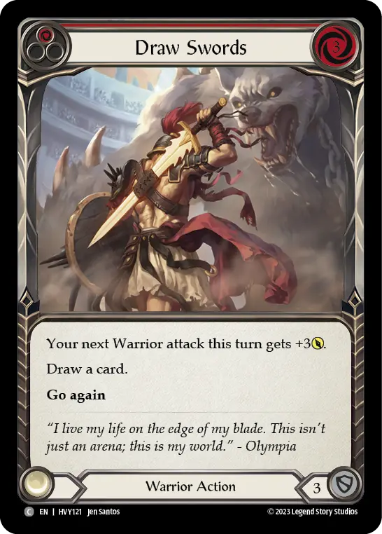 Draw Swords (Red) — Heavy Hitters Flesh and Blood card by Jen Santos