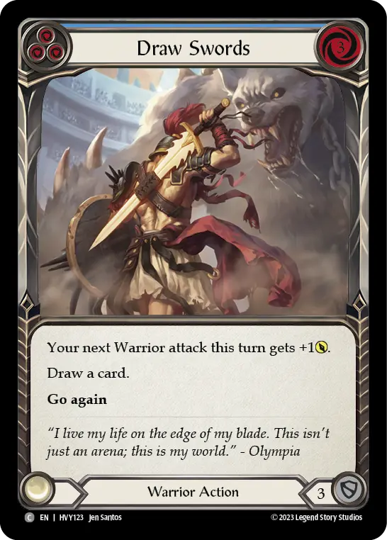 Draw Swords (Blue) — Heavy Hitters Flesh and Blood card by Jen Santos