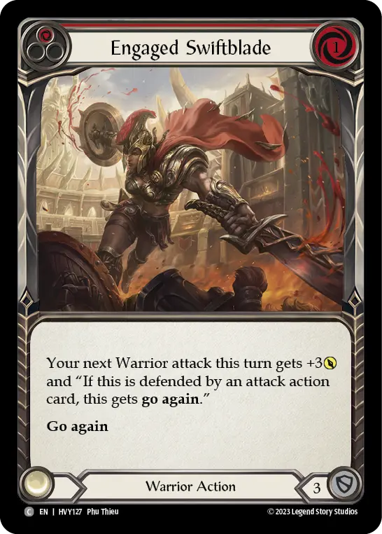 Engaged Swiftblade (Red) — Heavy Hitters Flesh and Blood card by Phu Thieu