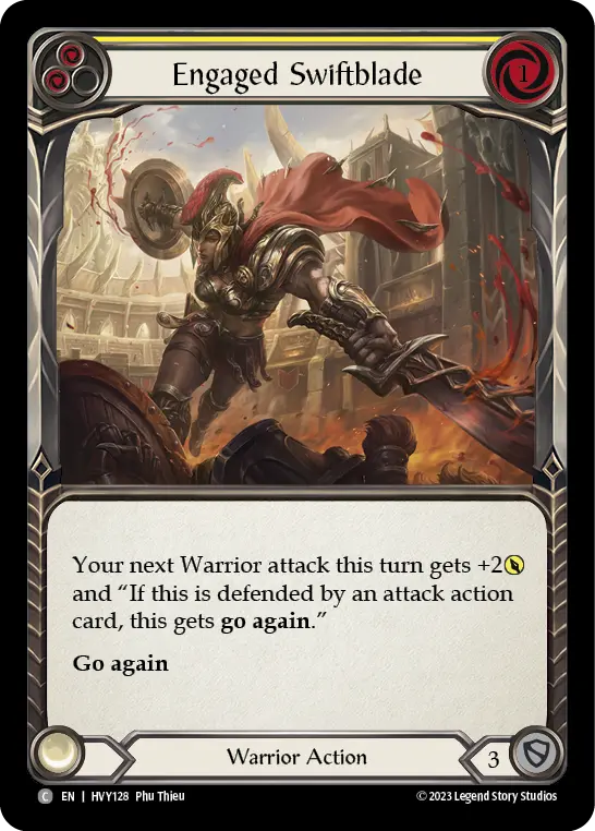 Engaged Swiftblade (Yellow) — Heavy Hitters Flesh and Blood card by Phu Thieu