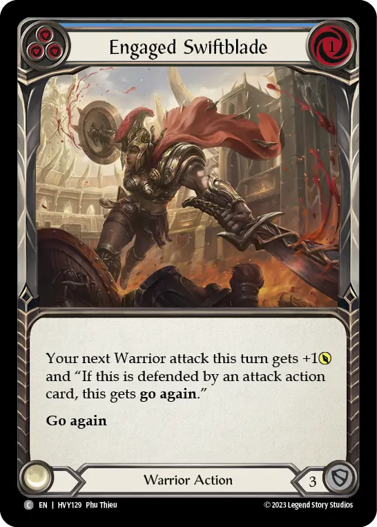 Engaged Swiftblade (Blue) — Heavy Hitters Flesh and Blood card by Phu Thieu