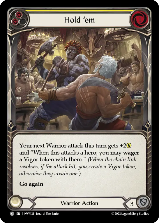 Hold 'em (Yellow) — Heavy Hitters Flesh and Blood card by Isuardi Therianto