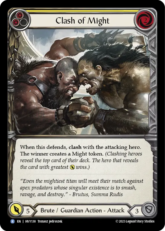 Clash of Might (Yellow) — Heavy Hitters Flesh and Blood card by Tomasz Jedruszek