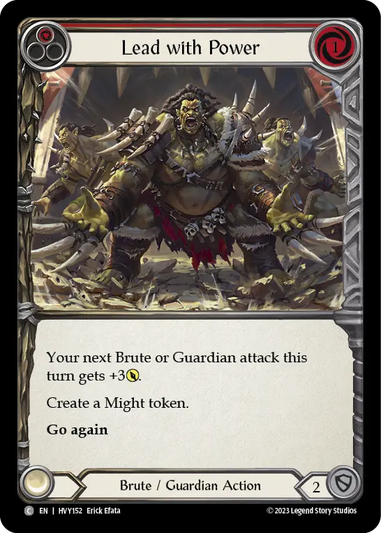 Lead with Power (Red) — Heavy Hitters Flesh and Blood card by Erick Efata