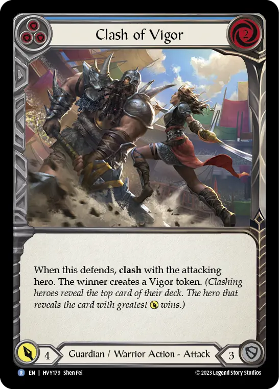 Clash of Vigor (Blue) — Heavy Hitters Flesh and Blood card by Shen Fei