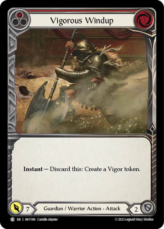 Vigorous Windup (Red) — Heavy Hitters Flesh and Blood card by Camille Alquier