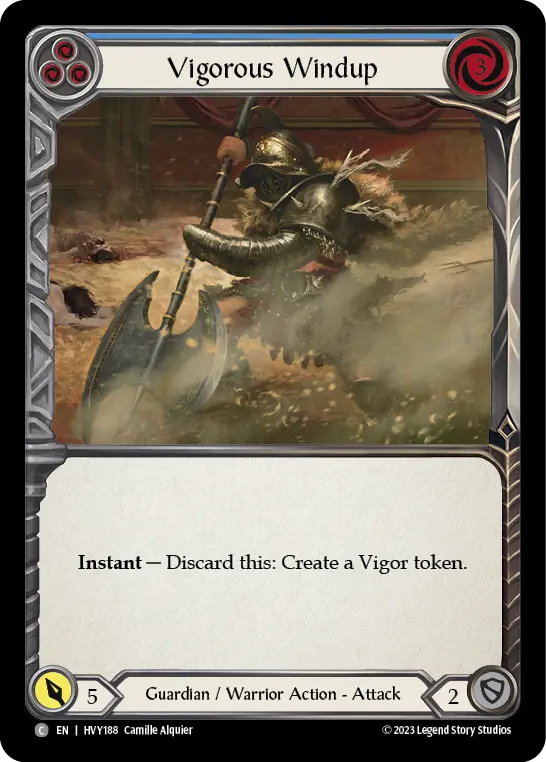 Vigorous Windup (Blue) — Heavy Hitters Flesh and Blood card by Camille Alquier