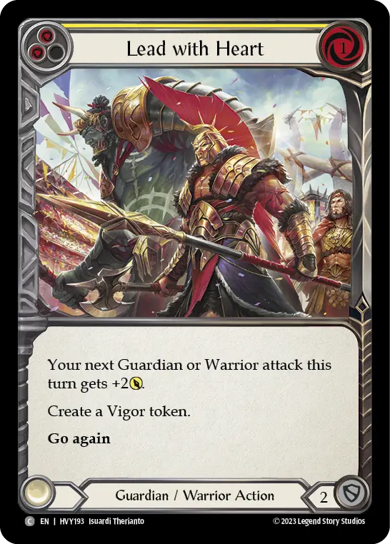 Lead with Heart (Yellow) — Heavy Hitters Flesh and Blood card by Isuardi Therianto