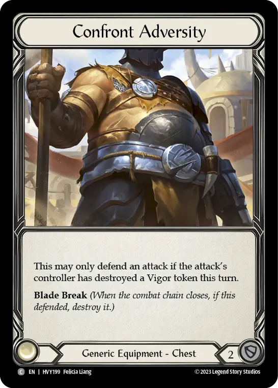 Confront Adversity — Heavy Hitters Flesh and Blood card by Felicia Liang