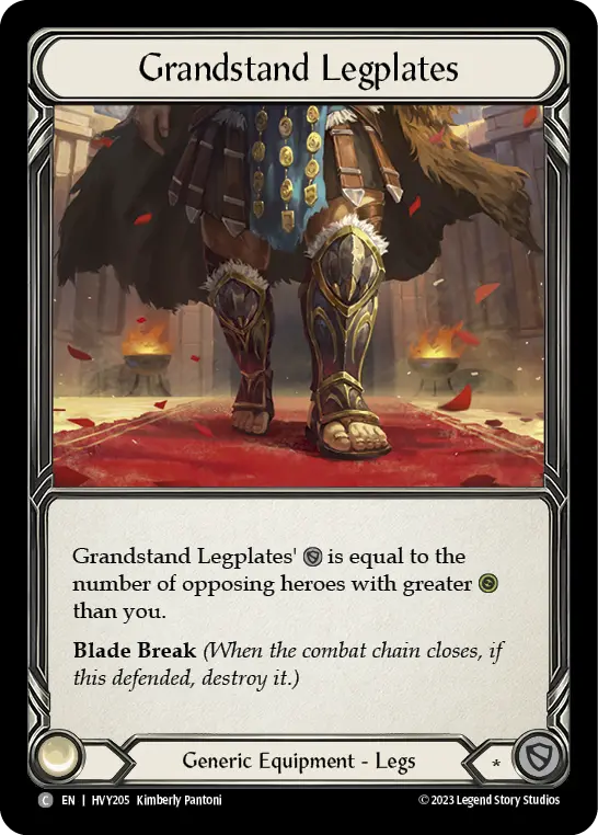 Grandstand Legplates — Heavy Hitters Flesh and Blood card by Kimberly Pantoni