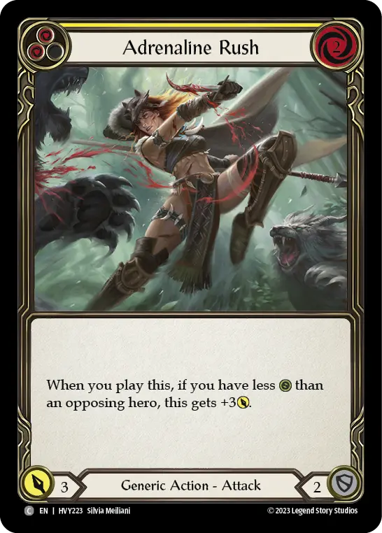 Adrenaline Rush (Yellow) — Heavy Hitters Flesh and Blood card by Silvia Meliani