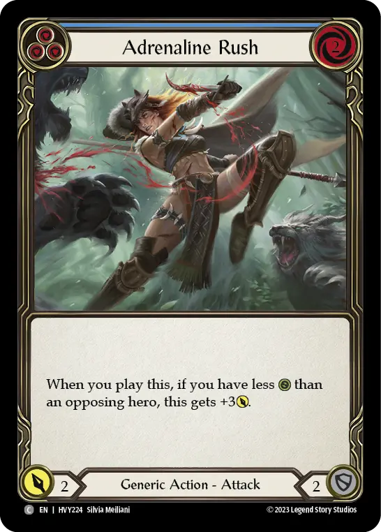 Adrenaline Rush (Blue) — Heavy Hitters Flesh and Blood card by Silvia Melliani