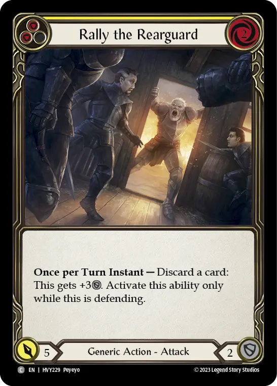 Rally the Rearguard (Yellow) — Heavy Hitters Flesh and Blood card by Peyeyo