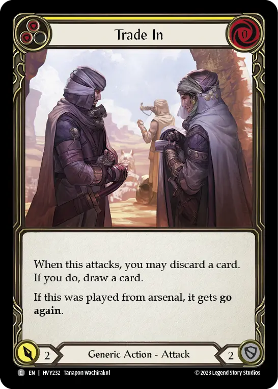 Trade In (Yellow) — Heavy Hitters Flesh and Blood card by Tanapon Wachirakul
