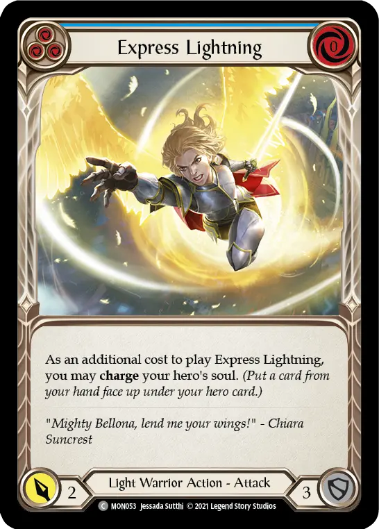 Express Lightning (Blue) — Monarch Flesh and Blood card by Jessada Sutthi