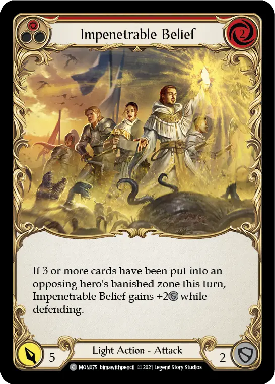 Impenetrable Belief (Red) — Monarch Flesh and Blood card by bimawithpencil