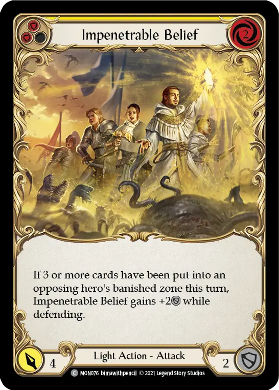 Impenetrable Belief (Yellow) — Monarch Flesh and Blood card by bimawithpencil