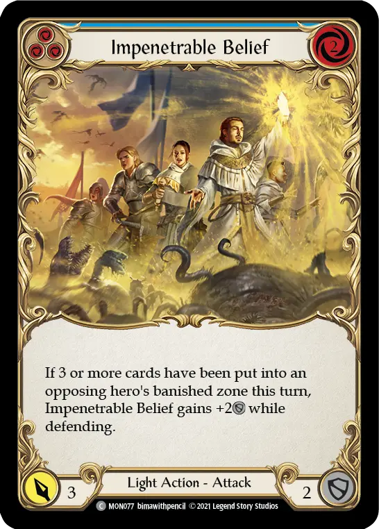 Impenetrable Belief (Blue) — Monarch Flesh and Blood card by bimawithpencil