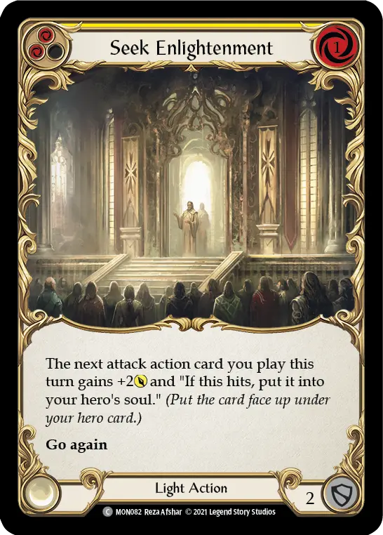 Seek Enlightenment (Yellow) — Monarch Flesh and Blood card by Reza Afshar