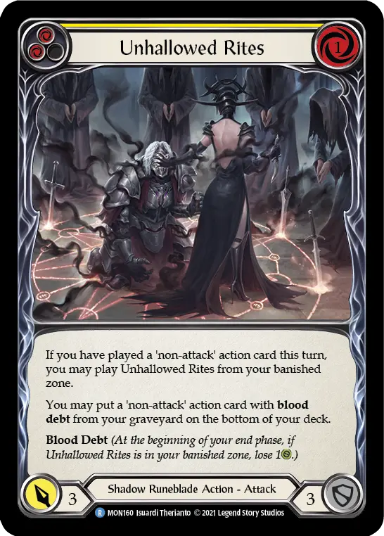 Unhallowed Rites (Yellow) — Monarch Flesh and Blood card by Isuardi Therianto