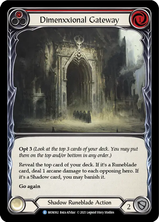 Dimenxxional Gateway (Red) — Monarch Flesh and Blood card by Reza Afshar