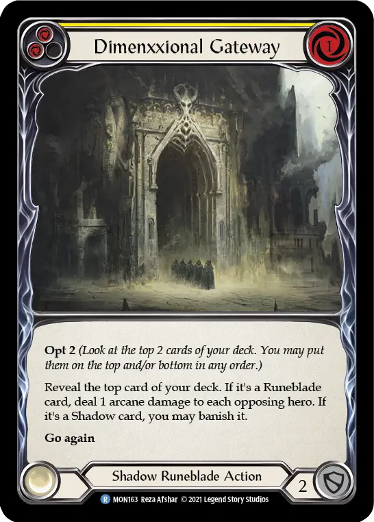 Dimenxxional Gateway (Yellow) — Monarch Flesh and Blood card by Reza Afshar