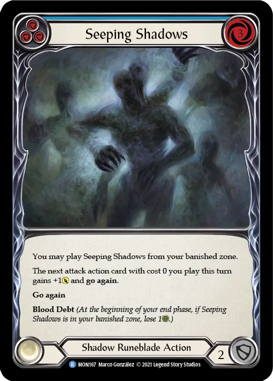 Seeping Shadows (Blue) — Monarch Flesh and Blood card by Marco González