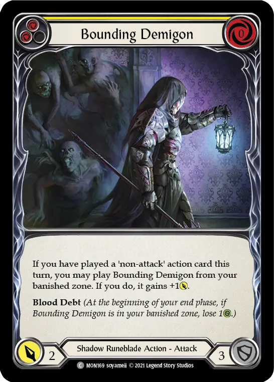 Bounding Demigon (Yellow) — Monarch Flesh and Blood card by soyameii