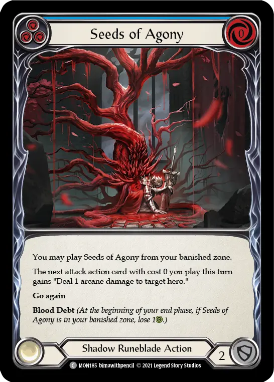 Seeds of Agony (Blue) — Monarch Flesh and Blood card by bimawithpencil