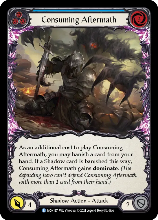 Consuming Aftermath (Blue) — Monarch Flesh and Blood card by Vito Vivodka
