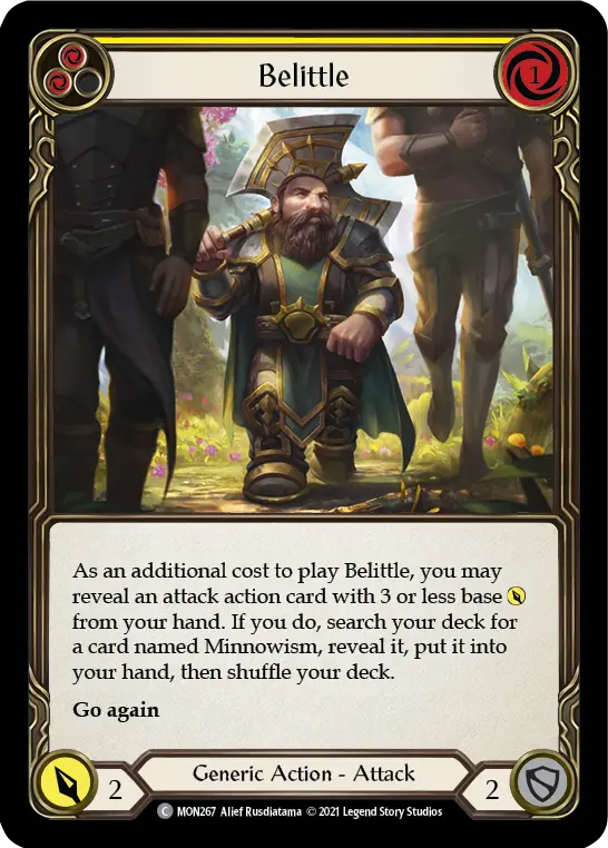Belittle (Yellow) — Monarch Flesh and Blood card by Alif Rusdiatama