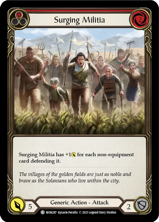 Surging Militia (Red) — Monarch Flesh and Blood card by Kyxarie Peralta