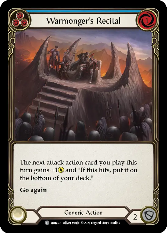 Warmonger's Recital (Blue) — Monarch Flesh and Blood card by Oliver Morit