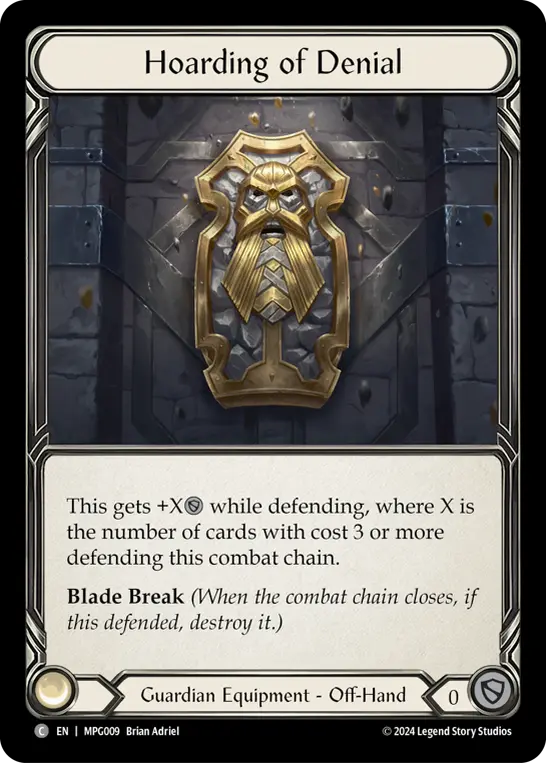 Hoarding of Denial — Mastery Pack Guardian Flesh and Blood card by Brian Adriel
