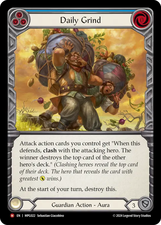 Daily Grind — Mastery Pack Guardian Flesh and Blood card by Sebastian Giacobino