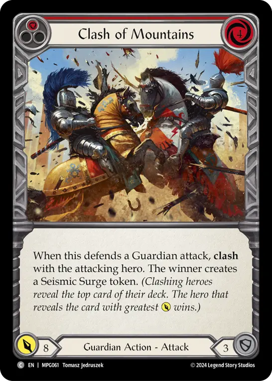 Clash of Mountains (Red) — Mastery Pack Guardian Flesh and Blood card by Tomasz Jedruszek