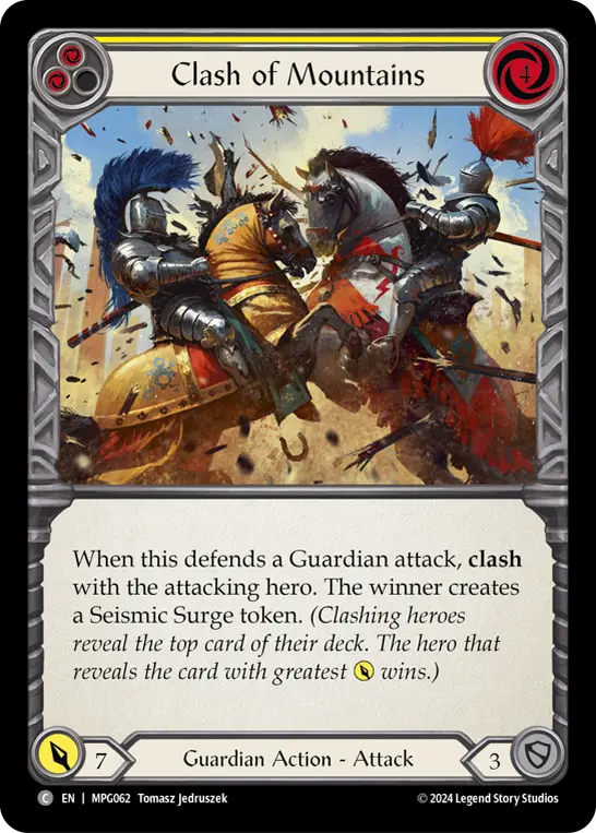 Clash of Mountains (Yellow) — Mastery Pack Guardian Flesh and Blood card by Tomasz Jedruszek