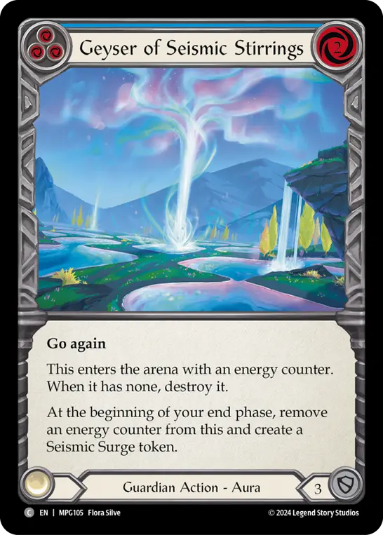 Geyser of Seismic Stirrings (Blue) — Mastery Pack Guardian Flesh and Blood card by Flora Silve