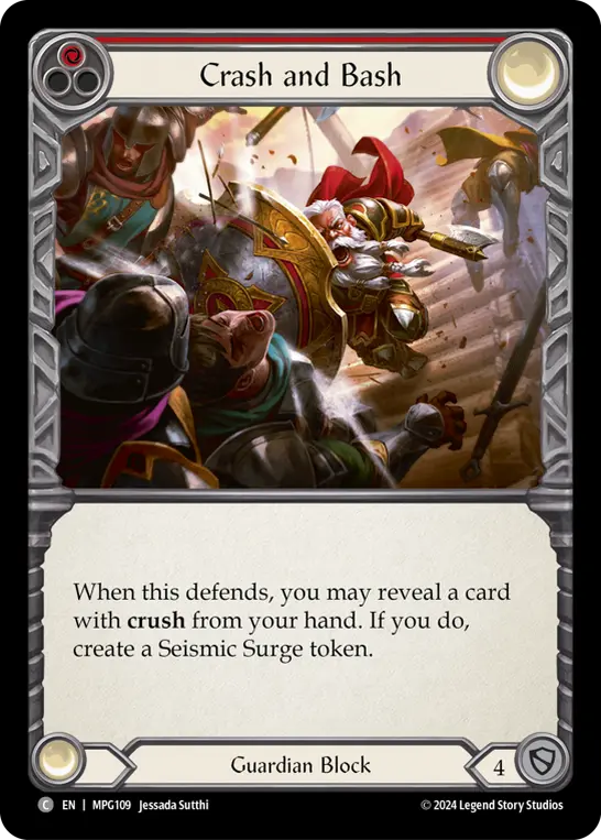Crash and Bash (Red) — Mastery Pack Guardian Flesh and Blood card by Jessada Sutthi