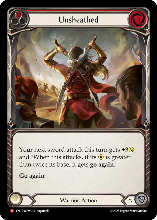 Unsheathed (Red) — Mastery Pack Warrior Flesh and Blood card by soyameii
