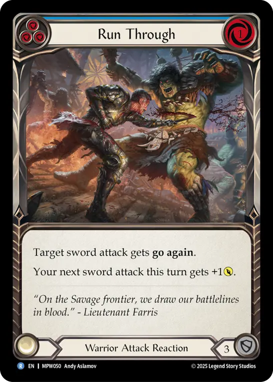 Run Through (Blue) — Mastery Pack Warrior Flesh and Blood card by Andy Aslamov