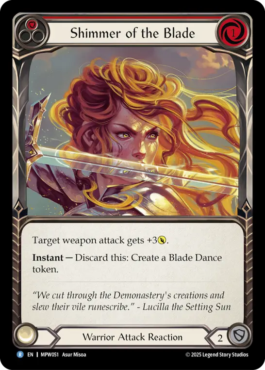 Shimmer of the Blade — Mastery Pack Warrior Flesh and Blood card by Asur Misoa