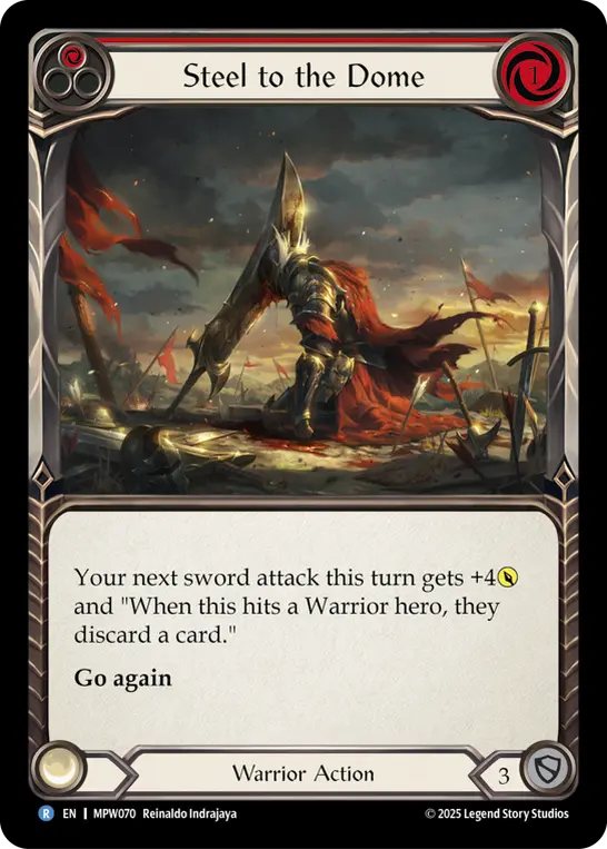 Steel to the Dome (Red) — Mastery Pack Warrior Flesh and Blood card by Reinaldo Indrajaya