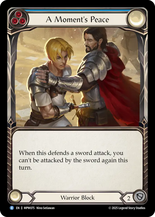 A Moment's Peace (Blue) — Mastery Pack Warrior Flesh and Blood card by Nino Setiawan
