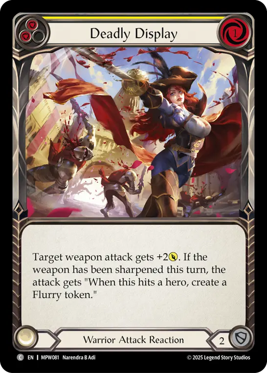 Deadly Display (Yellow) — Mastery Pack Warrior Flesh and Blood card by Narendra B Adi