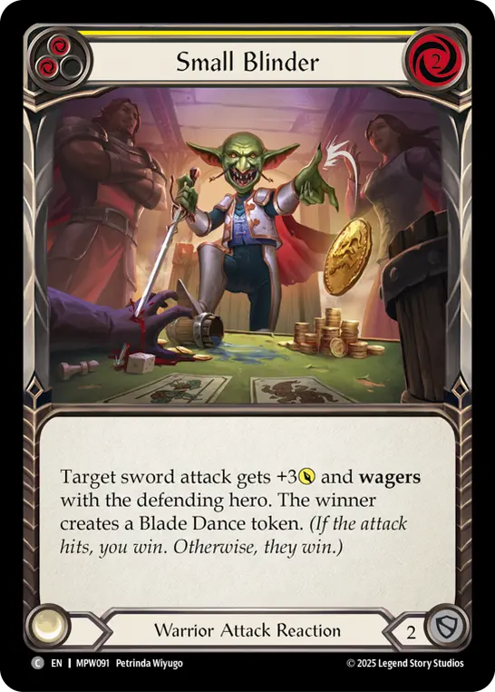 Small Blinder (Yellow) — Mastery Pack Warrior Flesh and Blood card by Petrinda Wiyugo