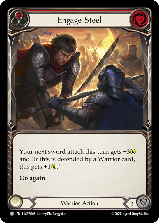Engage Steel (Red) — Mastery Pack Warrior Flesh and Blood card by Stormy Elia Fanggidae